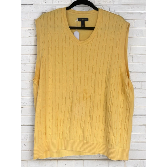 Club Room Men's XXL Yellow Cable Knit Cotton Sweater Vest Golf Athleisure Casual - Picture 1 of 10